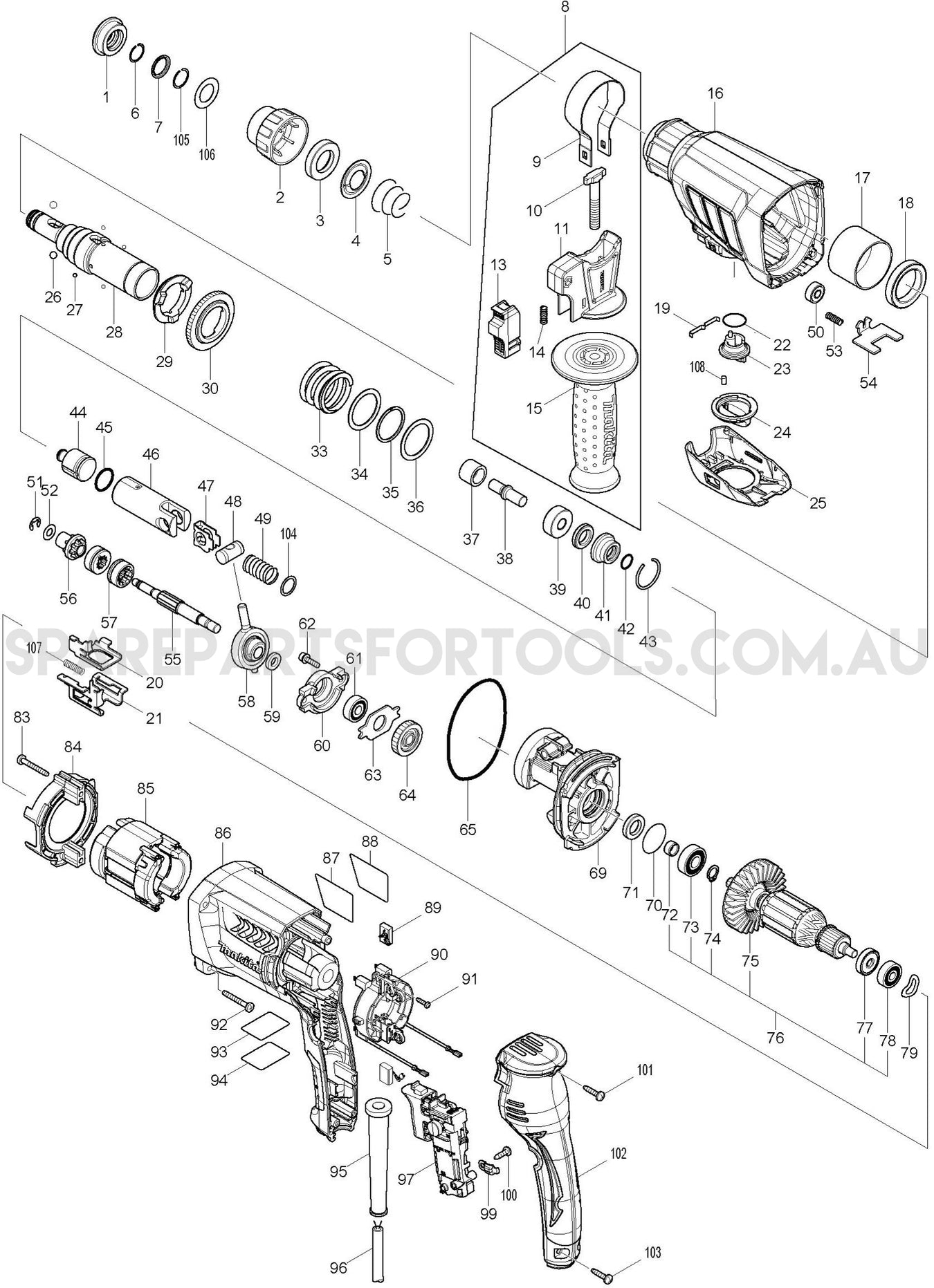 Makita HR2630 Spare Parts