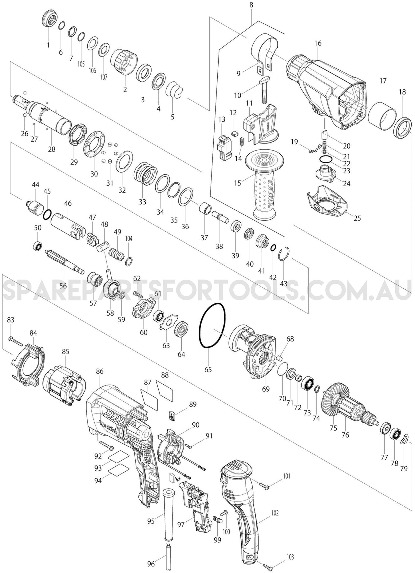 Makita HR2300 Spare Parts