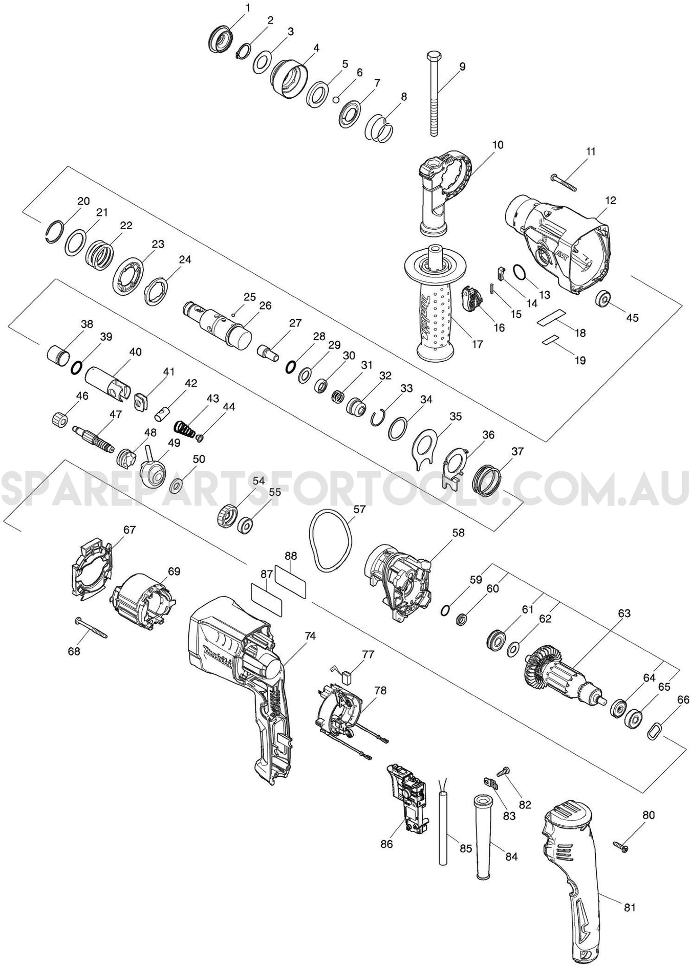 Makita HR1840 Spare Parts