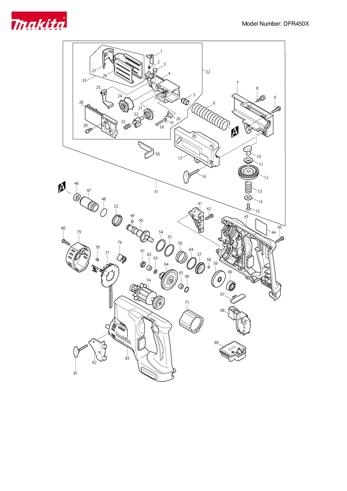 Makita DFR450ZX Spare Parts