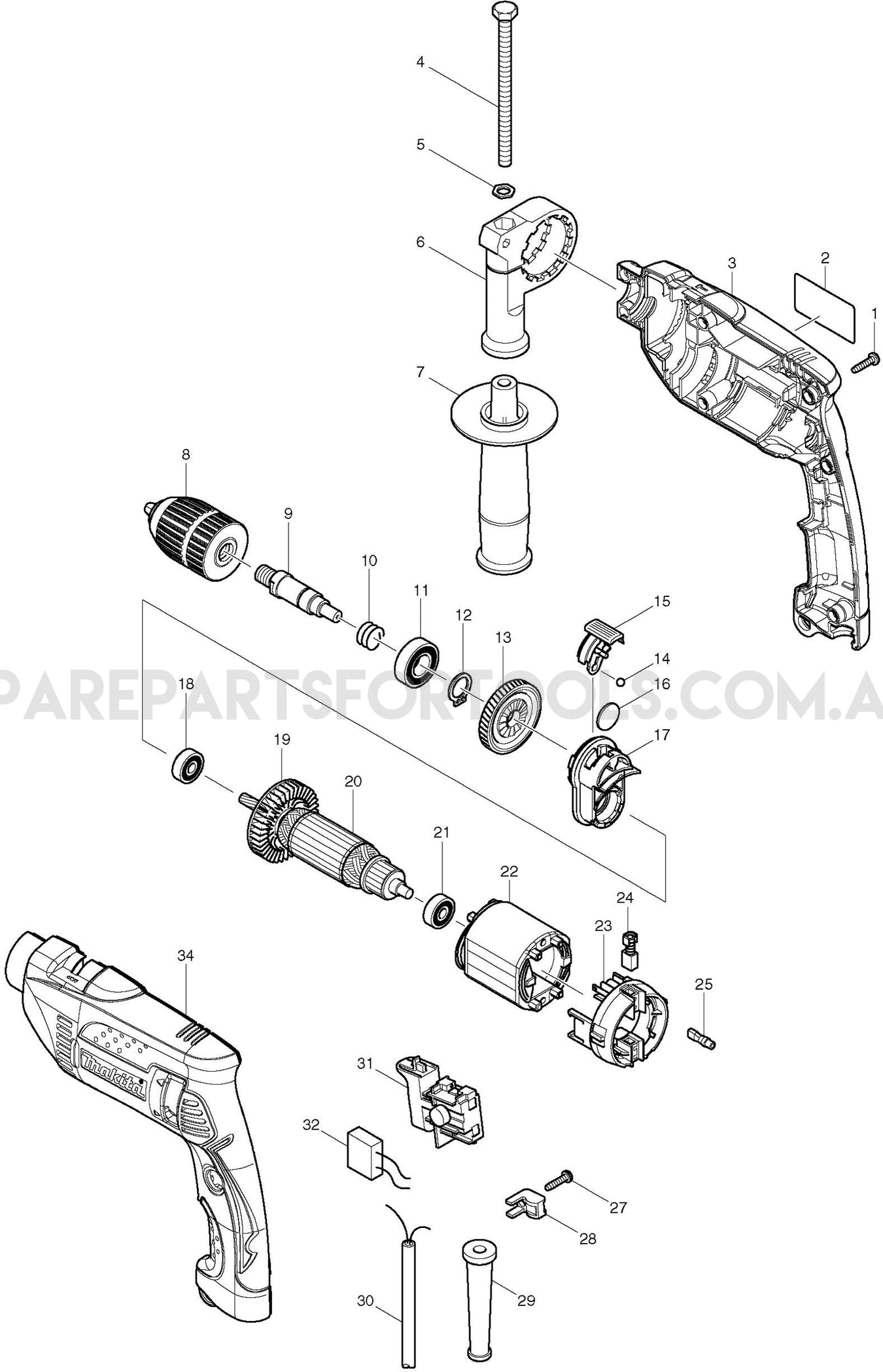 Makita HP1641 Spare Parts