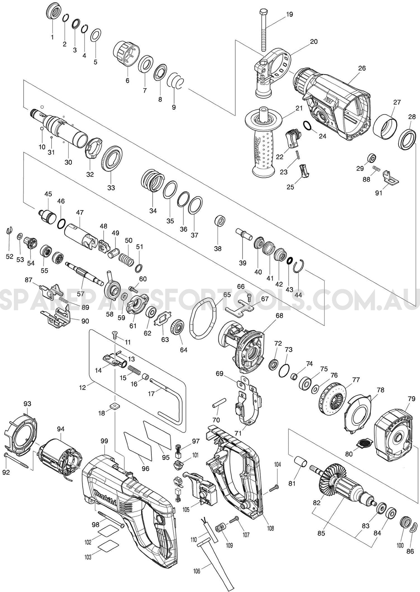 Makita HR2661 Spare Parts