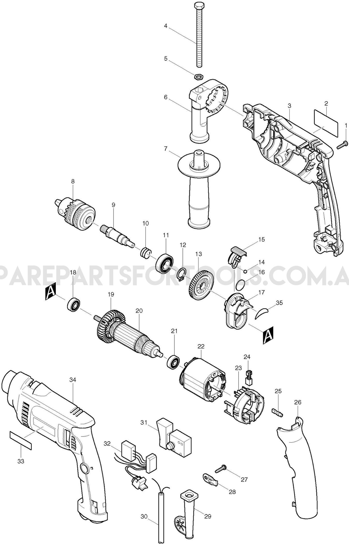 Makita HP1620F Spare Parts