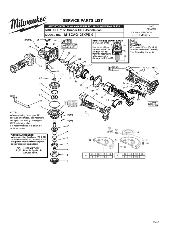 Milwaukee M18CAG125XPD Spare Parts