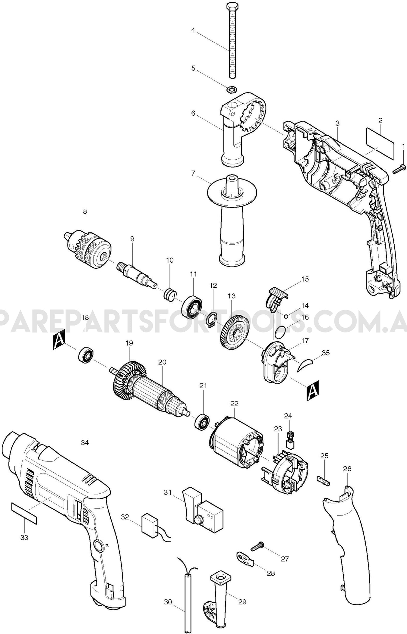 Makita HP1620 Spare Parts