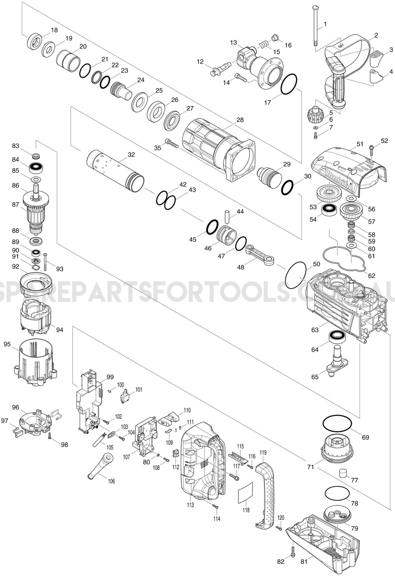 Makita HM1307C Spare Parts