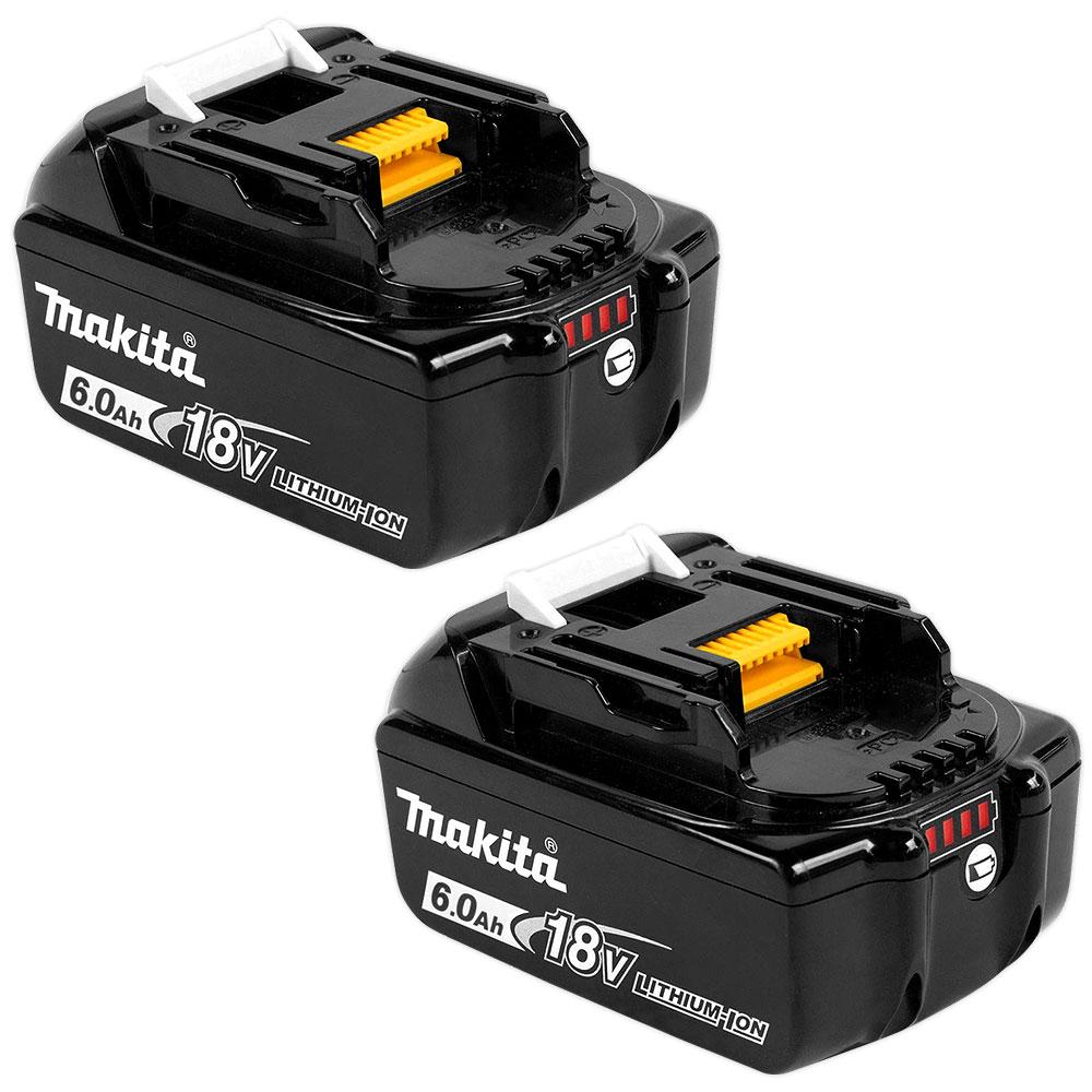 Makita 198490-0 2-Pack 18V 6.0Ah Li-ion Cordless Batteries with Gauge BL1860B-L
