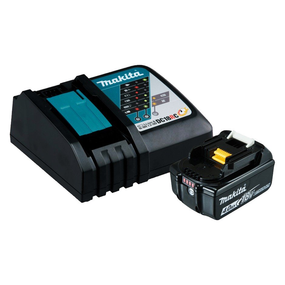 Makita 18V Single Port Rapid Battery Charger With 4.0Ah Fuel Gauge Battery 197988-4