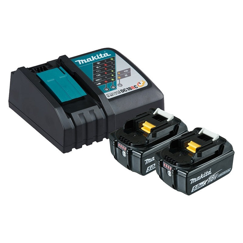 Makita 18V Single Port Rapid Battery Charger With 2 X 5.0Ah Batteries 199179-3