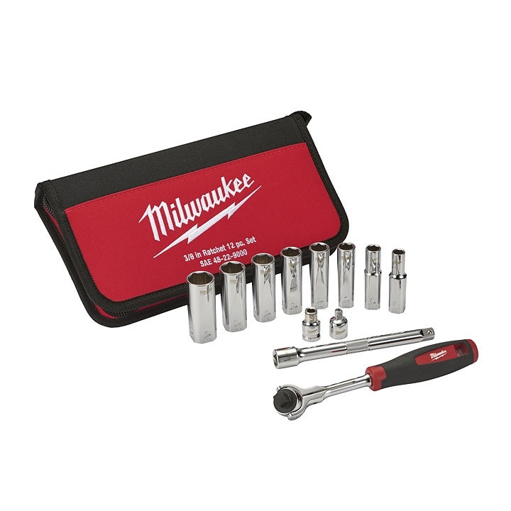 Milwaukee 12 Piece Ratchet & Socket Set (SAE) 48229000