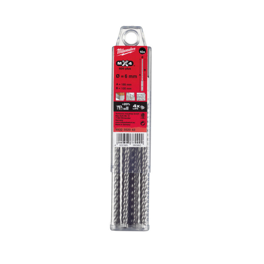 Milwaukee 6 x 160mm SDS Plus 4 Cut 10 Pack 4932352043