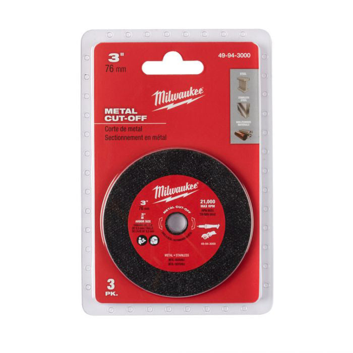 Milwaukee 12V Fuel 3" Compact Cut Off Tool Metal Cut-Off Disc 3 pack 49943000
