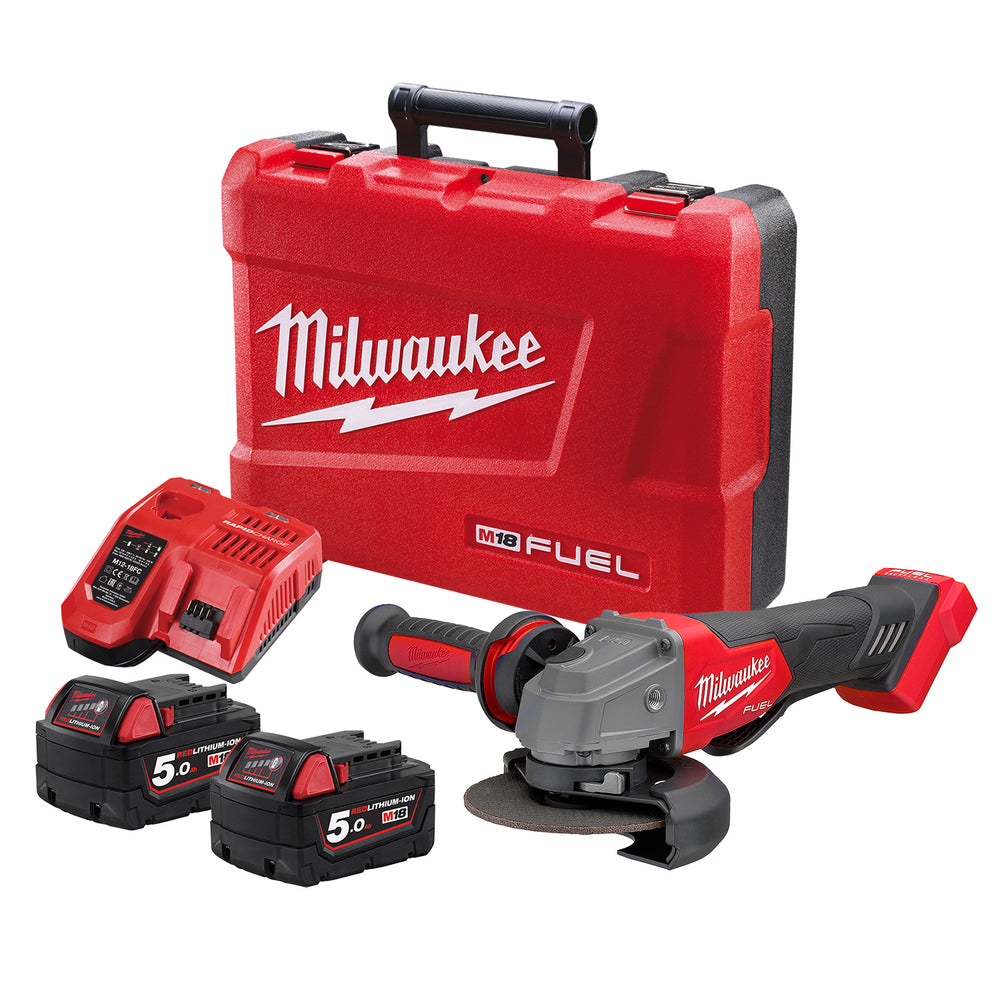 Milwaukee 18V Fuel Brushless 125mm (5") Angle Grinder with Deadman Paddle Switch 5.0ah Set M18FAG125