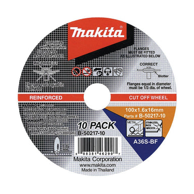 MAKITA 100 x 1.6 x 16mm INOX / METAL CUTTING DISC (10PK)  B-50217-10