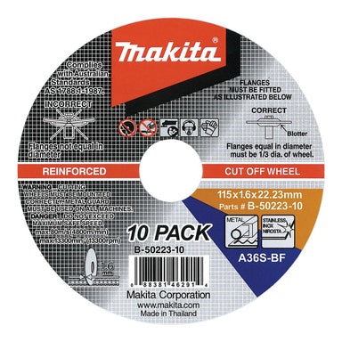 MAKITA 115 x 1.6 x 22.23mm INOX / METAL CUTTING DISC (10PK)  B-50223-10
