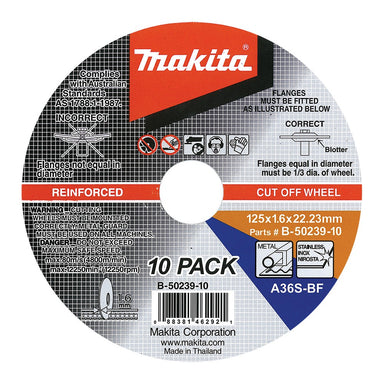 MAKITA 125 x 1.6 x 22.23mm INOX / METAL CUTTING DISC (10PK)  B-50239-10