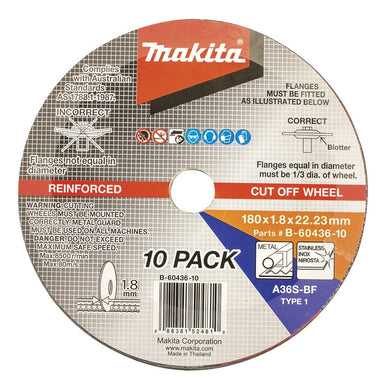 MAKITA 180 x 1.8 x 22.23mm INOX / METAL CUTTING DISC (10PK) B-60436-10