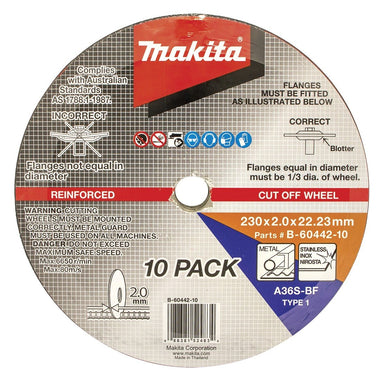 MAKITA 230 x 2.0 x 22.23mm INOX / METAL CUTTING DISC (10PK) B-60442-10
