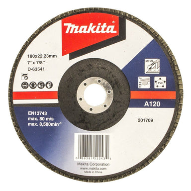 MAKITA 180mm ECONOMY FLAP DISC 120# ALUMINIUM OXIDE D-63541