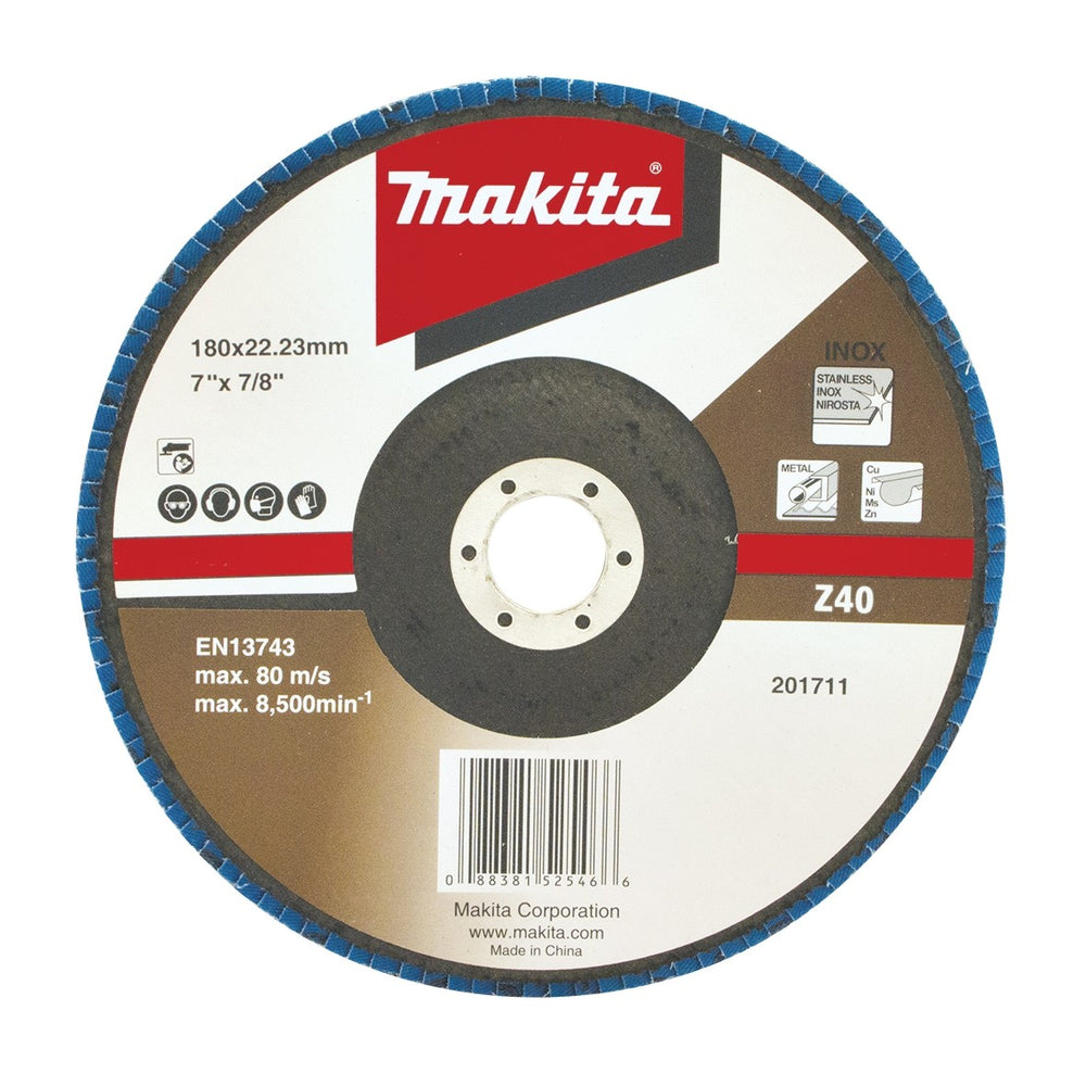 MAKITA 180mm ECONOMY FLAP DISC 40# ZIRCONIA D-63828