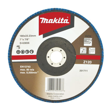 MAKITA 180mm ECONOMY FLAP DISC 120# ZIRCONIA D-63856