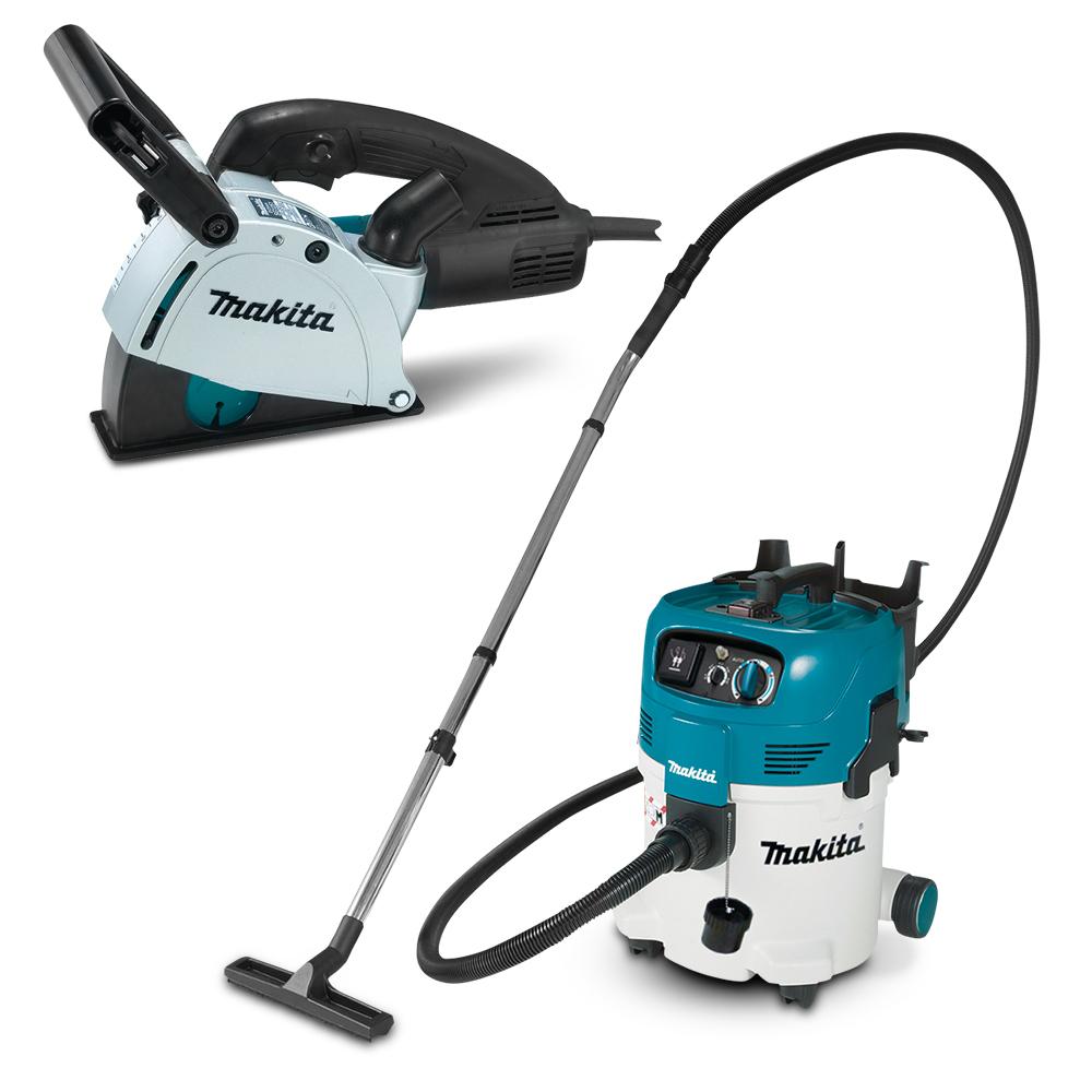 Makita SG1251J-VC30MX1 1400W 125mm (5") Wall Chaser & 1200W 30L M-Class Wet & Dry Vacuum Cleaner Dust Extractor Combo Kit