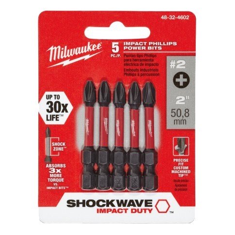 Milwaukee No:2 Shockwave Screw Tips 51mm 5Pk 48324602