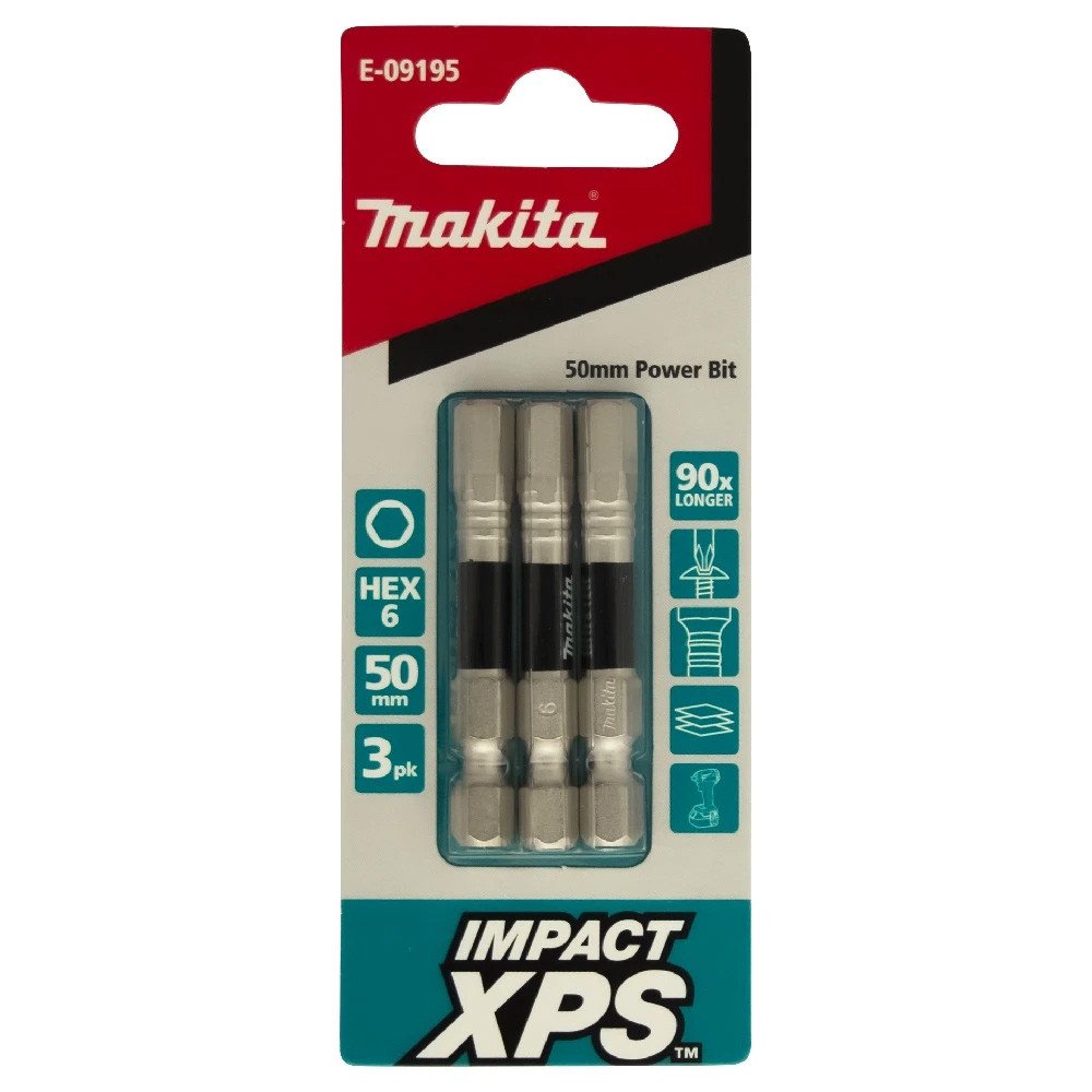 Makita HEX6 x 50mm Impact XPS Power Bit (3pk) E-09195