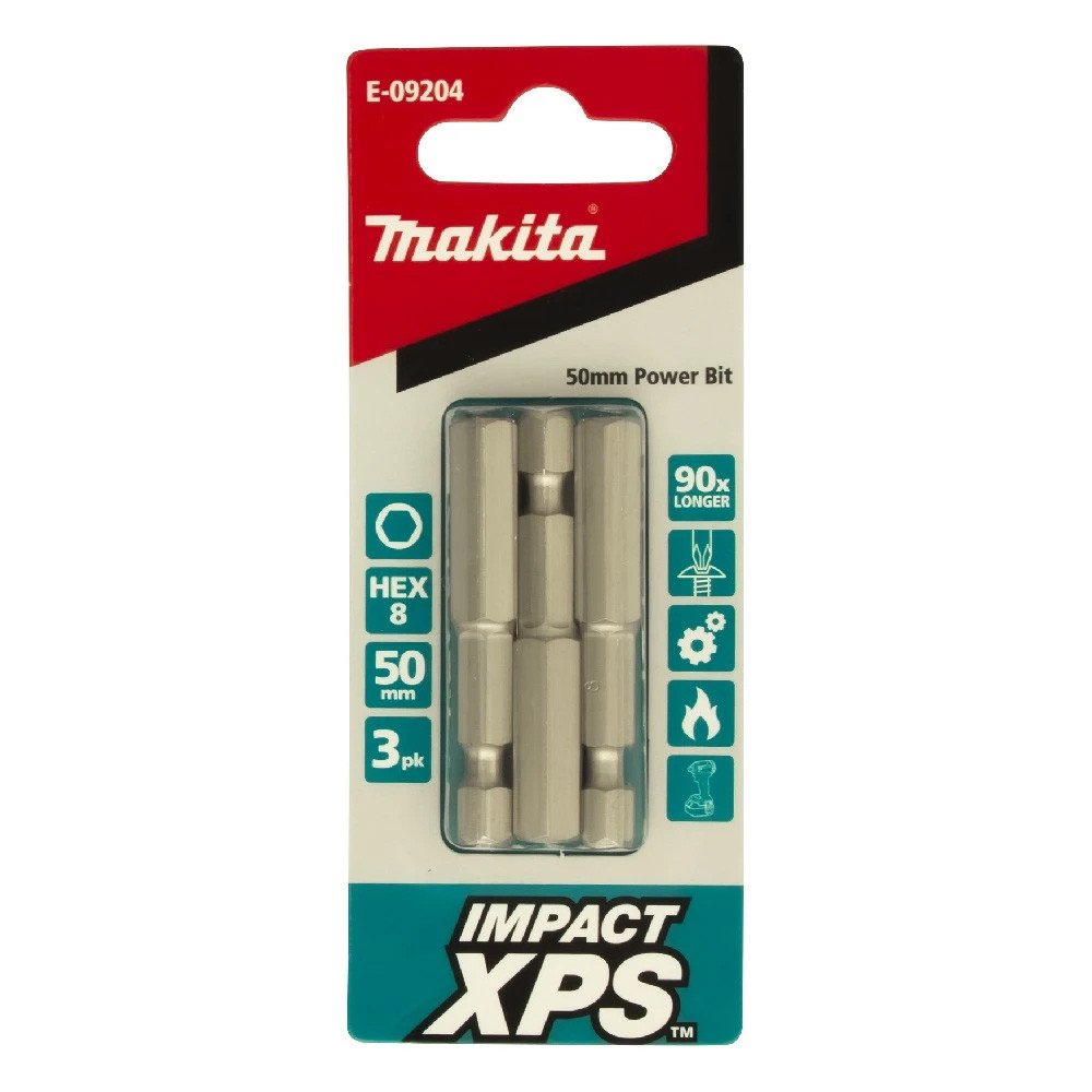 Makita HEX8 x 50mm Impact XPS Power Bit (3pk) E-09204